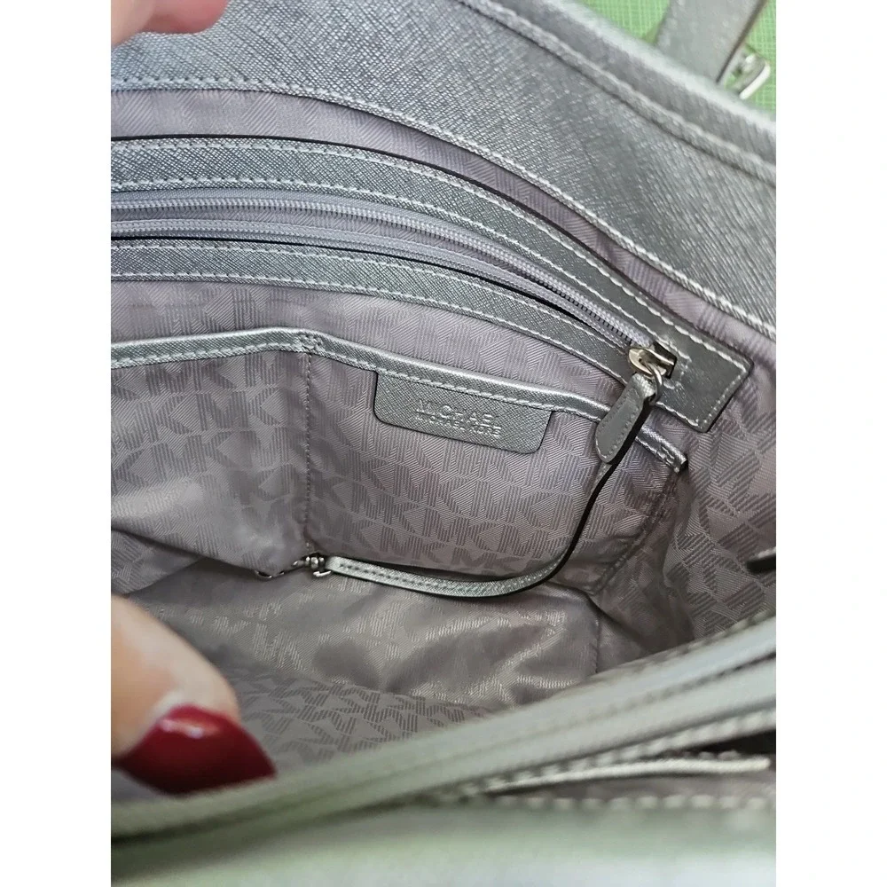 Michael Kors Jet Set Silver Metallic Tote Bag Purse Satchel MK‎ Logo Large